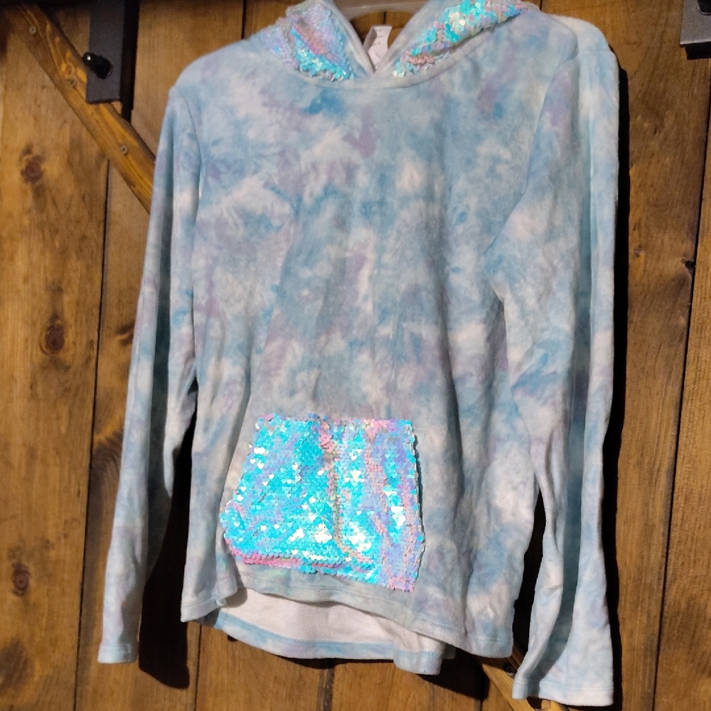 Wonder Nation Blue Tie-Dye Hoodie with Sequin Accent